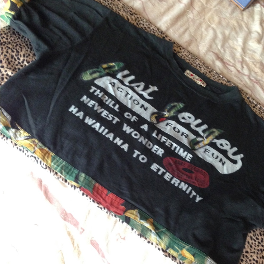Vintage Crop Top Floral Trim Hawaiiana Ladies Jrs.